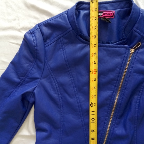 SayWhat? Leather Blue Jacket Polyester Zippered - Picture 5 of 11